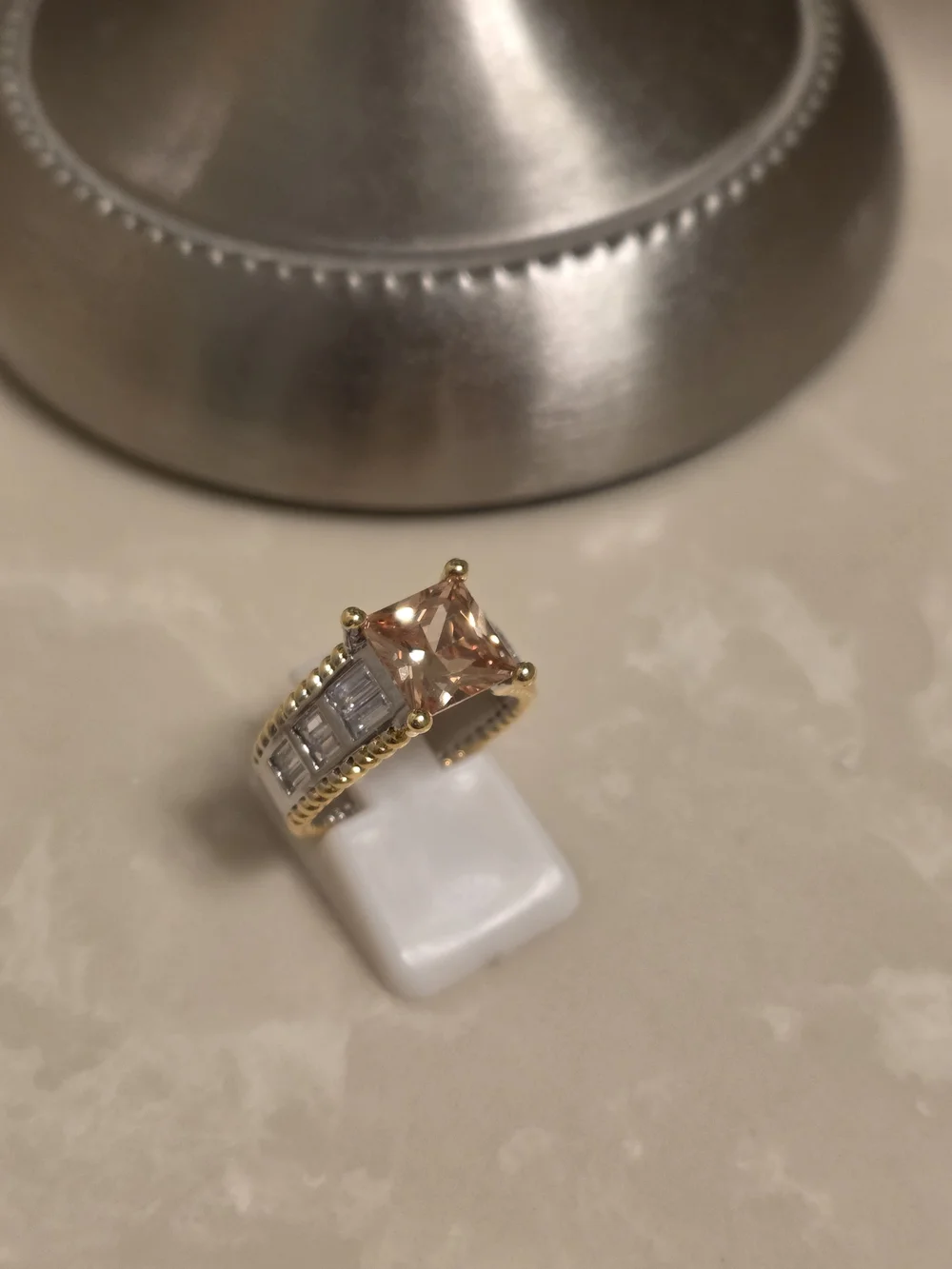 Gold and Silver CZ and Champagne Topaz Ring Size 6